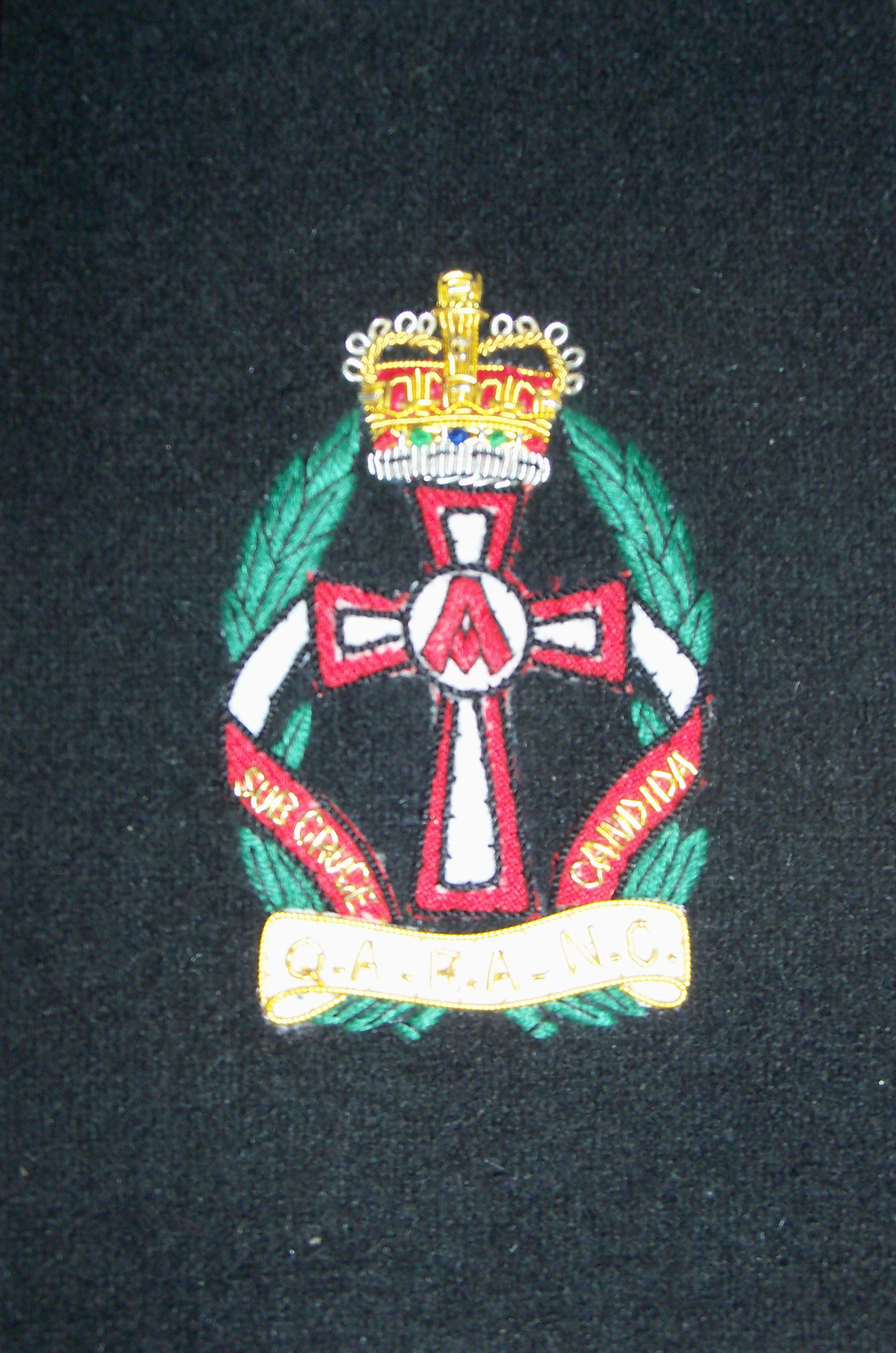 Large Embroidered Badge in a 20 x 16 Mahogany Wood Frame - QARANC