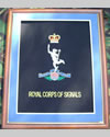 Large Embroidered Badge in a 20 x 16 Mahogany Wood Frame - Royal Corps of Signals